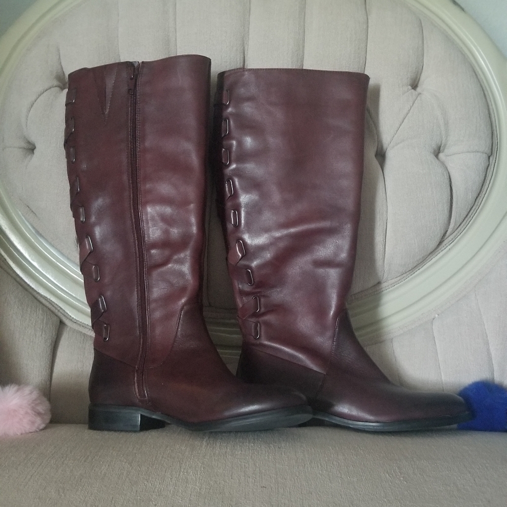 Arturo Chiang Leather Riding Boots Burgundy